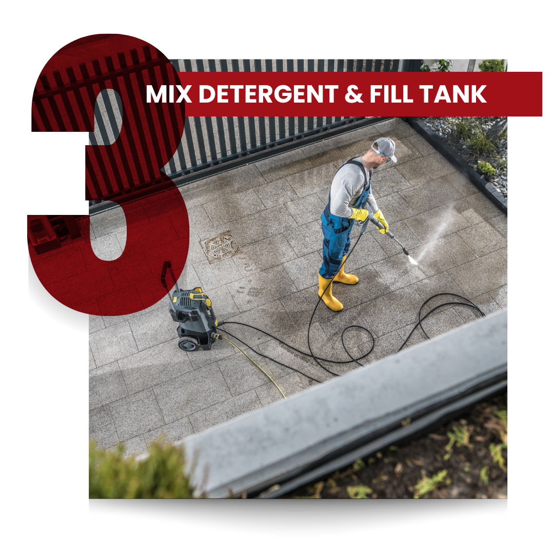 Mix detergent and fill tank